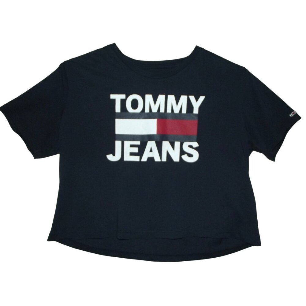 Tommy Hilfiger Crop T-shirt Womens Size Small TOMMY JEANS navy blue red white